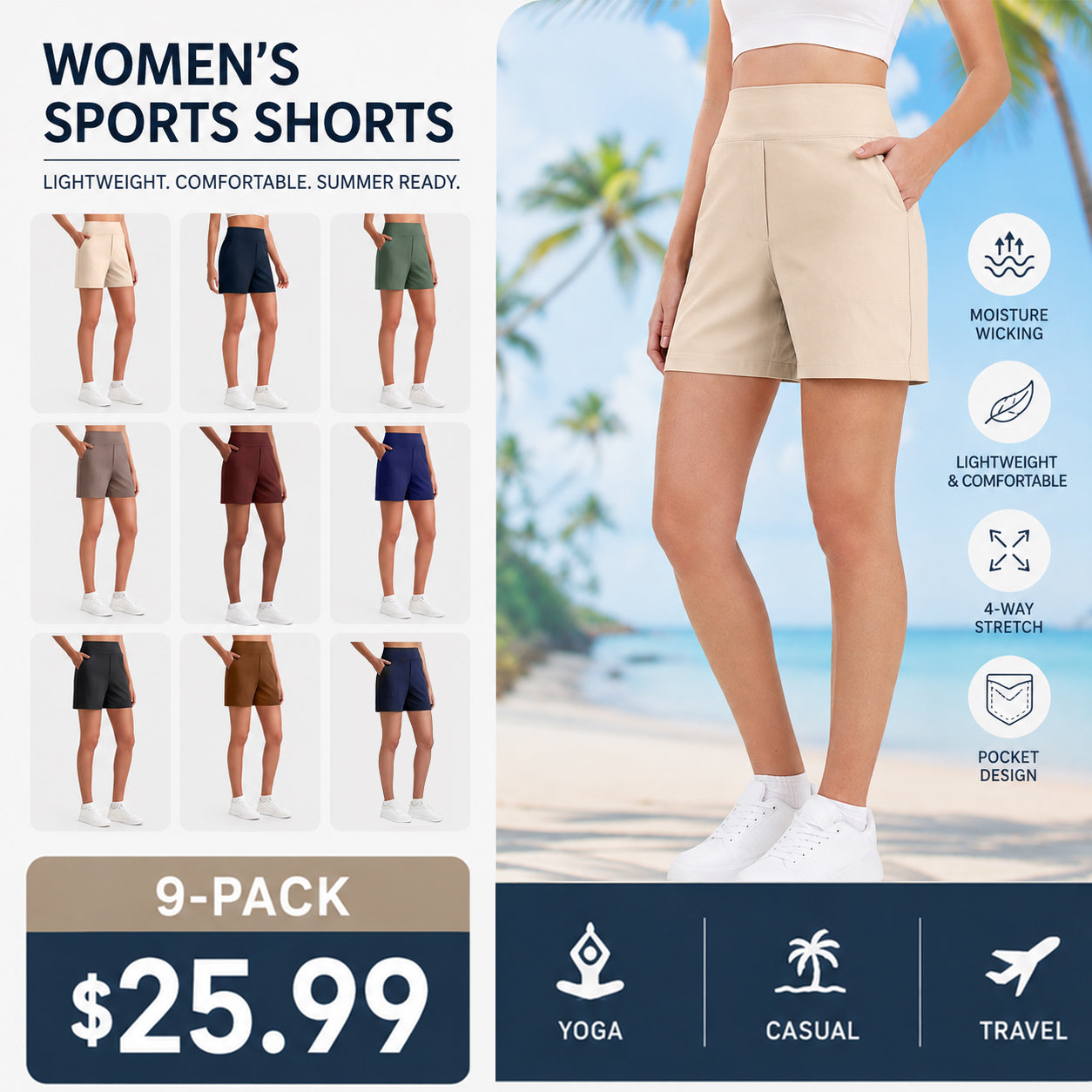Women's Athletic Shorts High Waisted Running Yoga Shorts Summer Casual Burmuda Shorts with Pockets Activewear