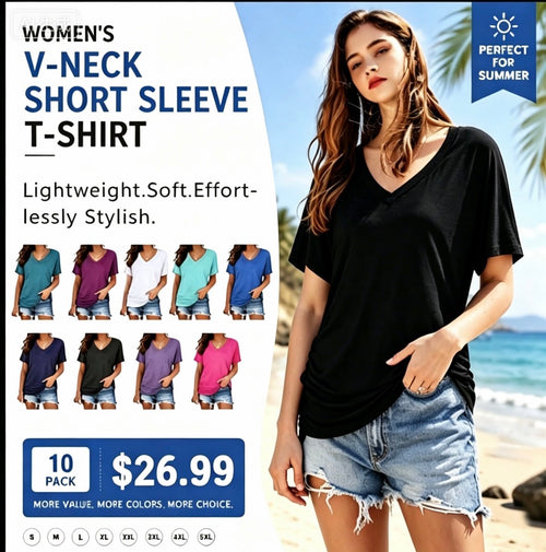🔥 Women's V-Neck Everyday Tee | Ultra-Soft, Flattering Fit & All-Day Comfort 💖